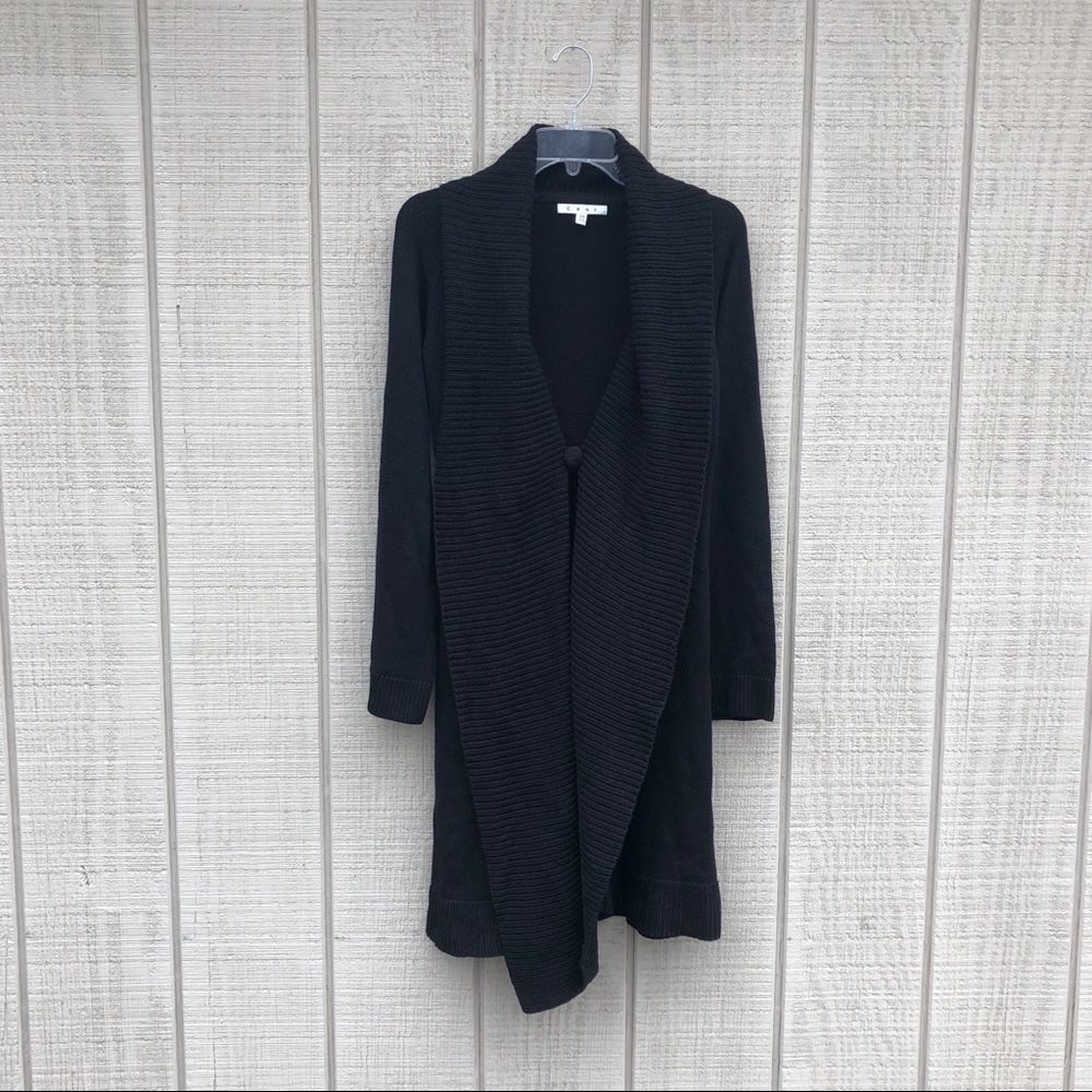 CAbi duster length black wide collar sweater, XS